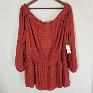 Lane Bryant Rust‎ Metallic Stripe Off Shoulder Blouse Top Plus Size 22/24